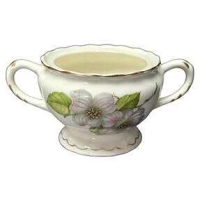 Vintage Pope Gosser China Floral Dogwood Pattern Ceramic Sugar Bowl Made In USA